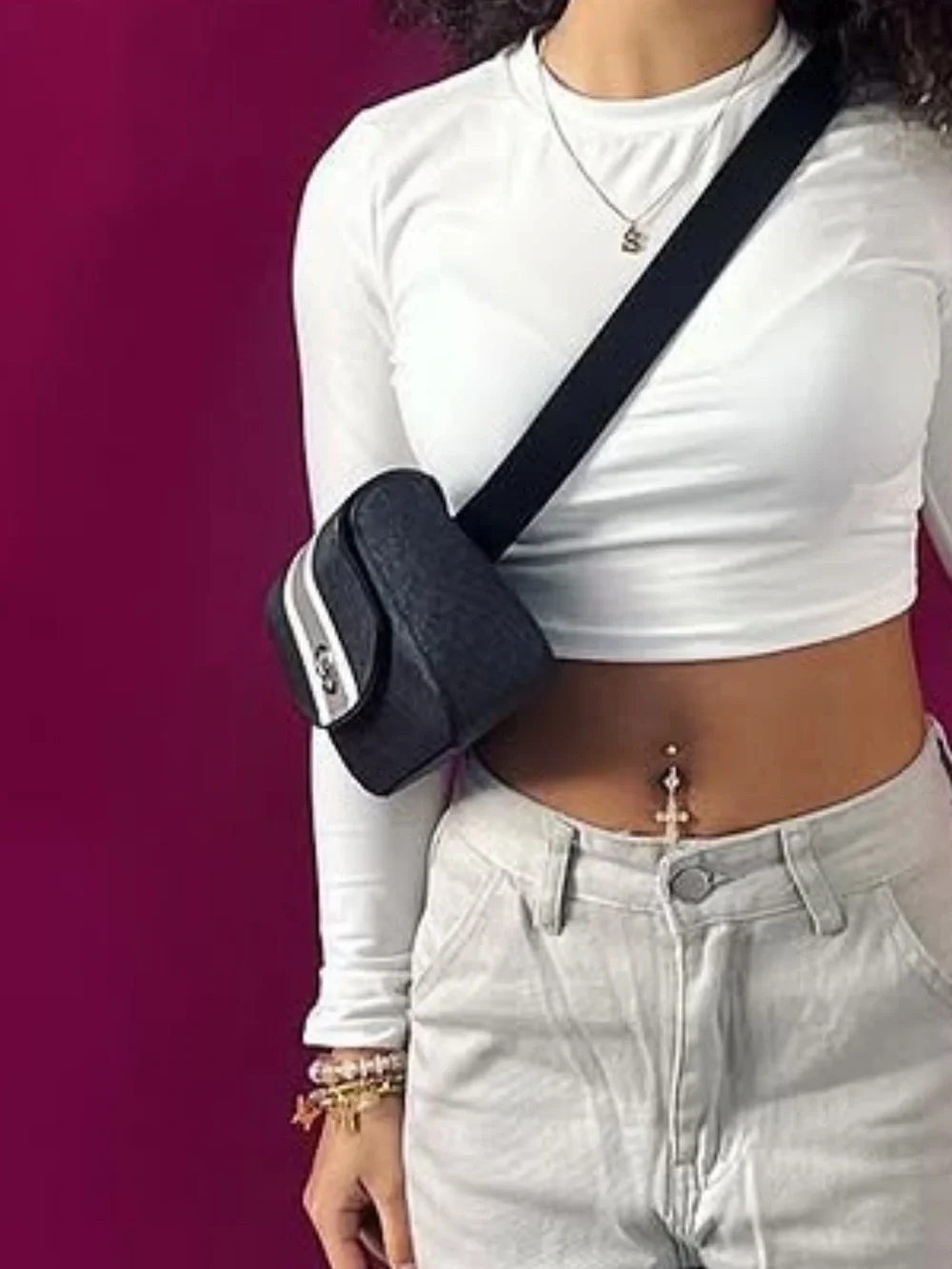 Michael Kors Black Crossbody Waist Bag with White Trim